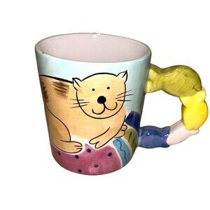Linens N Things Happy Cat Fish Handle Multi Color Collectable Coffee Tea Cup Mug